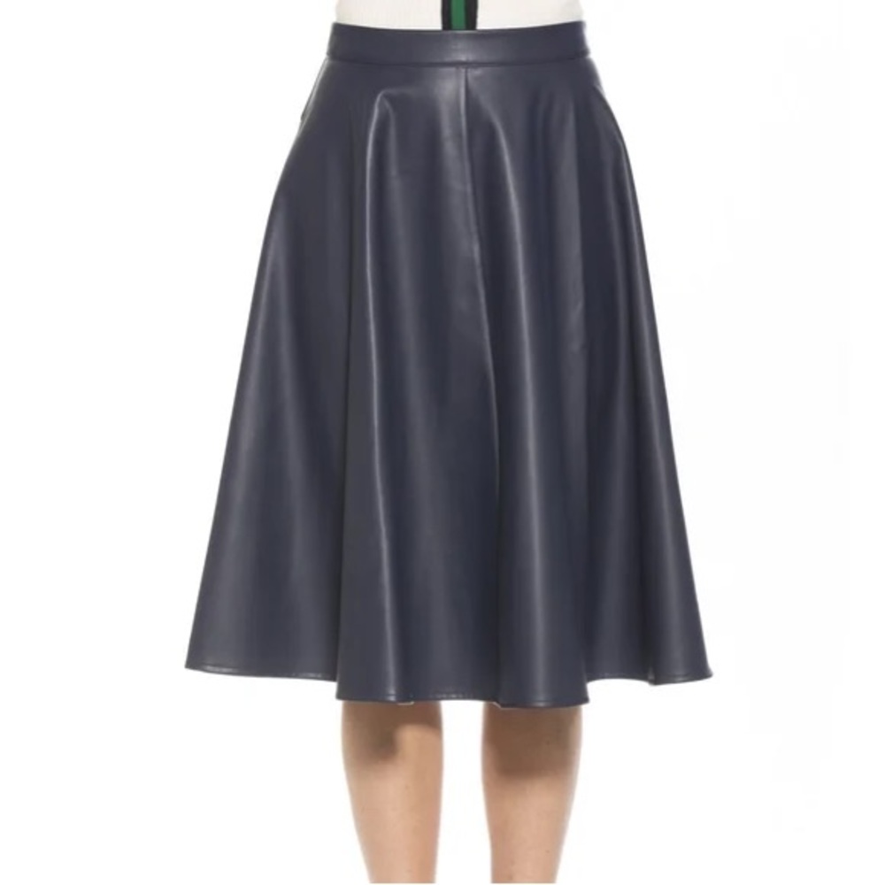 Alexia Admor Lillian Vegan Leather Skirt Navy - Picture 1 of 5